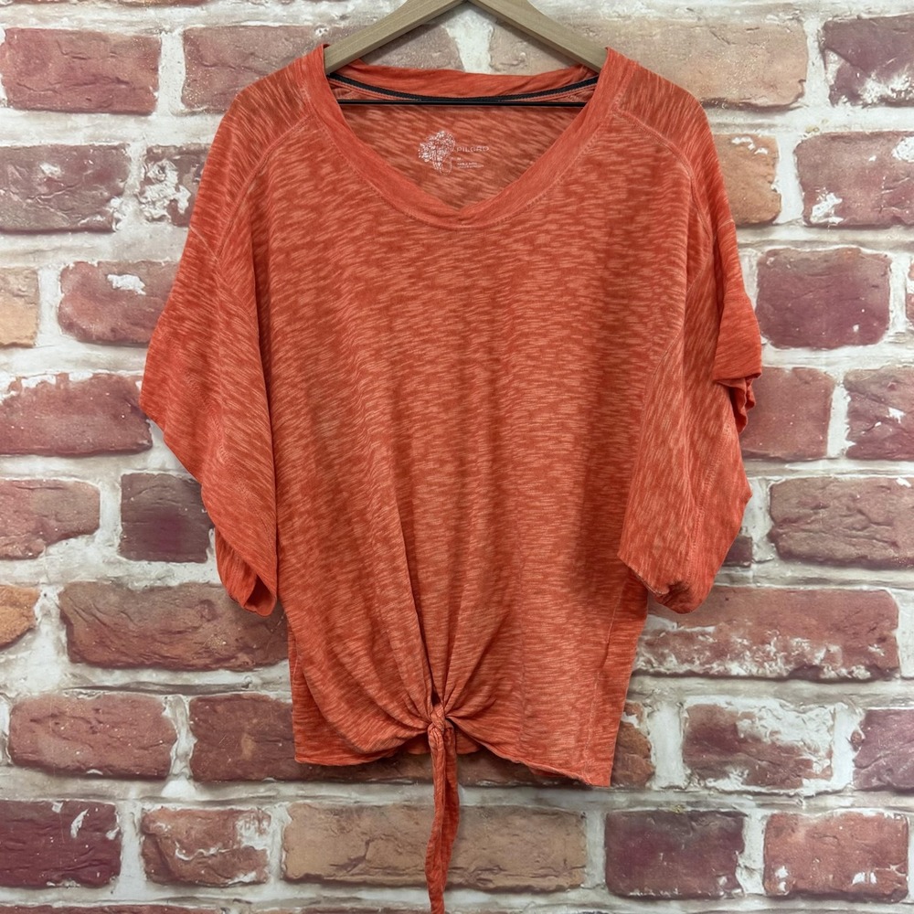 Anthropologie Pilcro T Shirt Womens Medium Orange Slubbed Casual Wide Sleeve Top